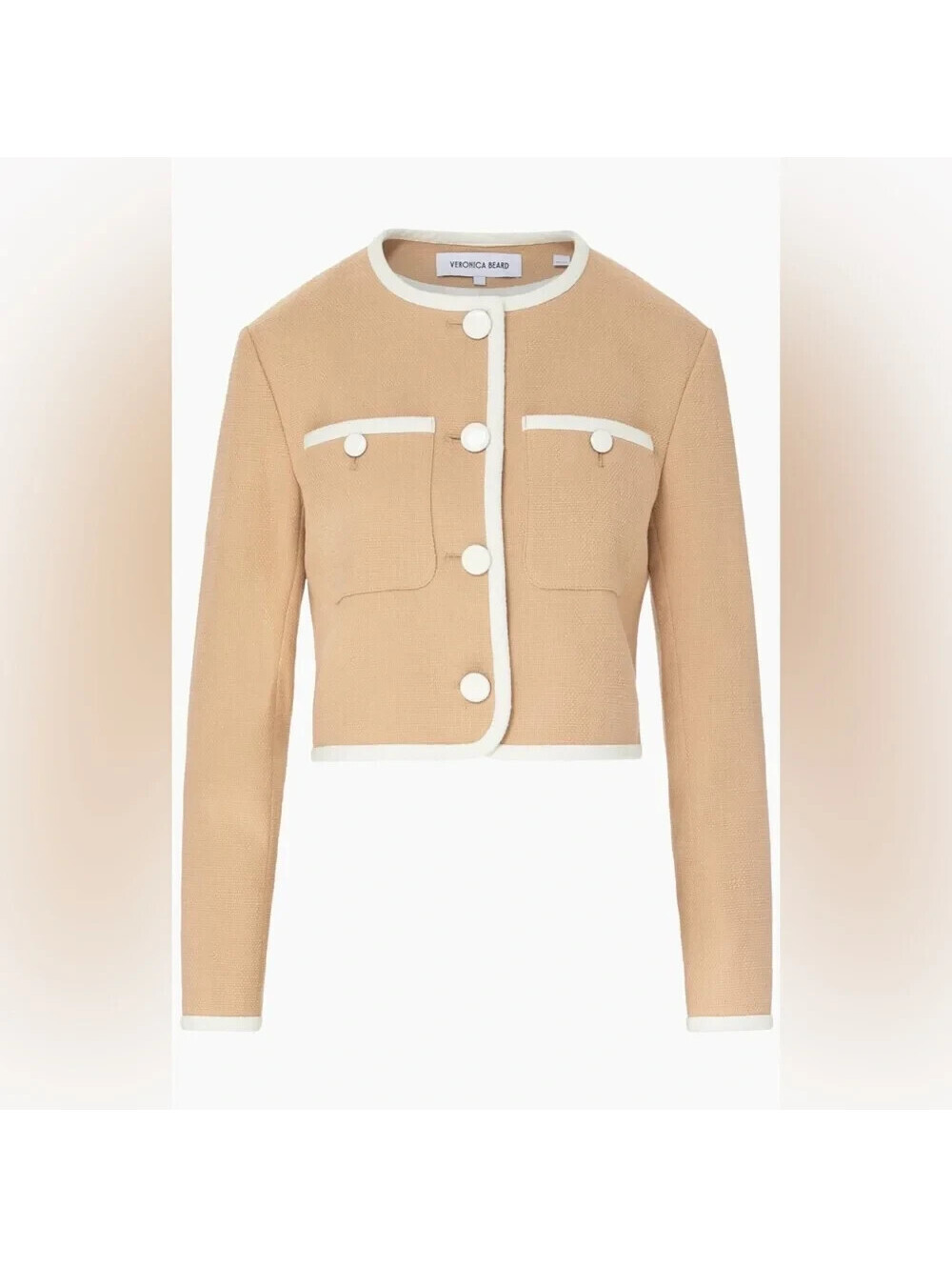 NEW, Veronica Beard Beale Contrast Detail Tweed Jacket in Beige Sz 6 #SJ2420 - Picture 4 of 15